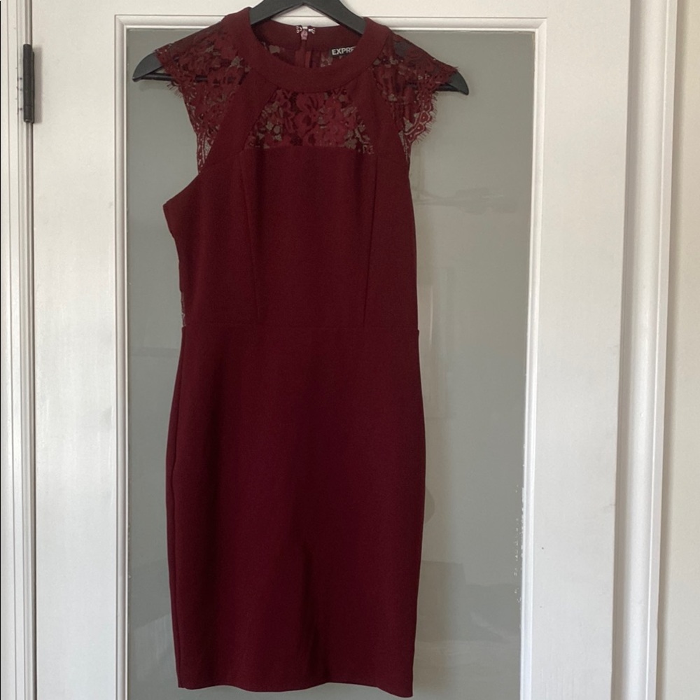 Express Red Sheath Mini Dress Mock Neck Sleeveless